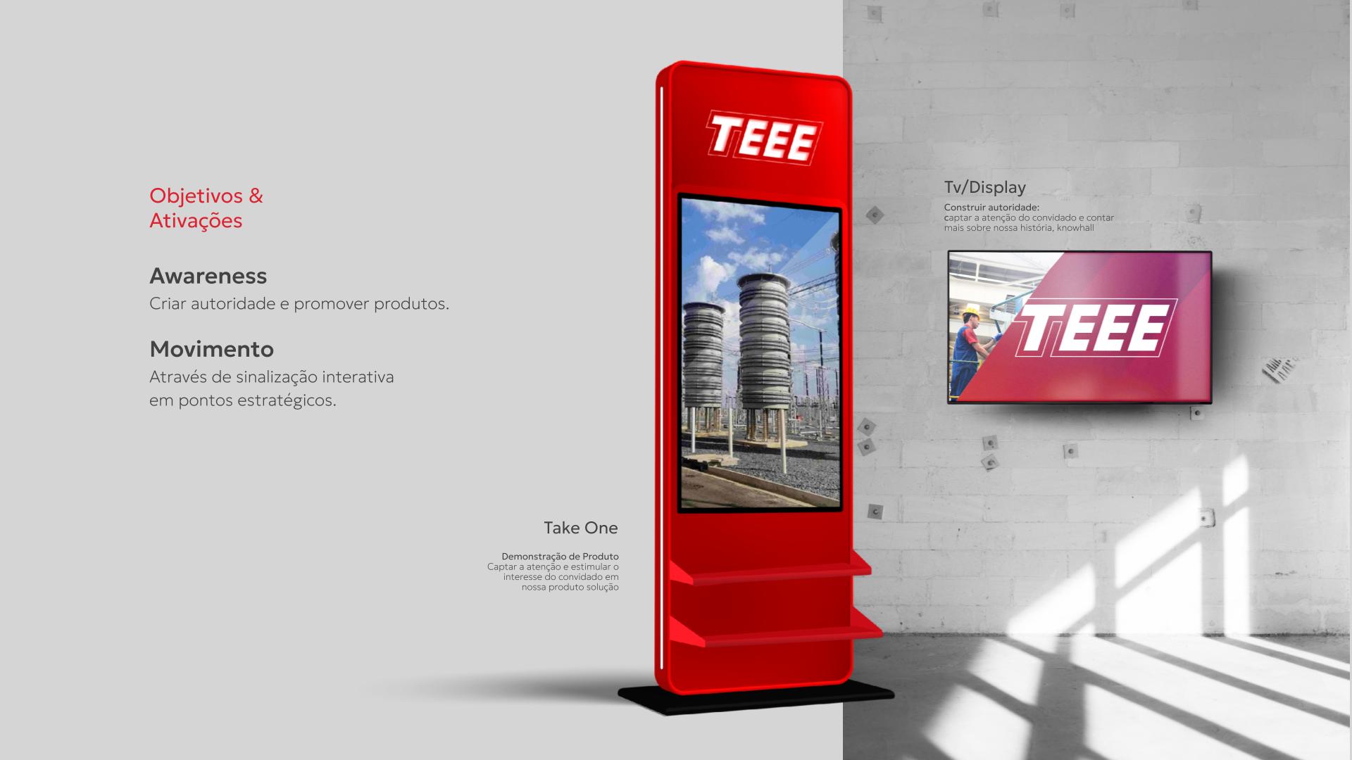 Totem interativo e display de vídeo da TEEE usados na ativação do evento